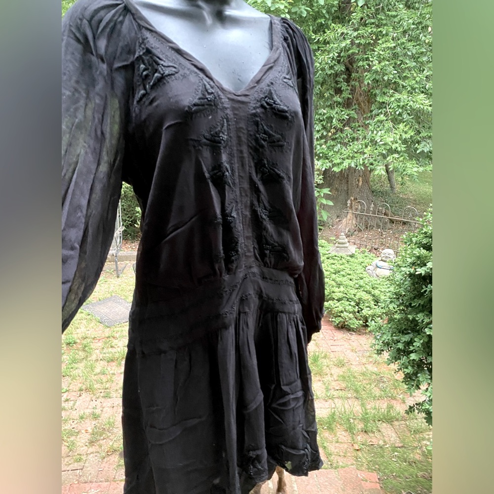Leifsdottir sheer silk long sleeve embroidered tunic top/ mini skirt.